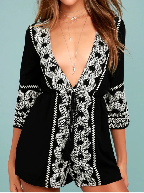 Lulus Pants - Lulus Kailua Black and White Embroidered Romper